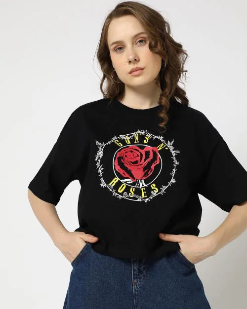 Women Guns & Roses Relaxed Fit Boxy T-Shirt