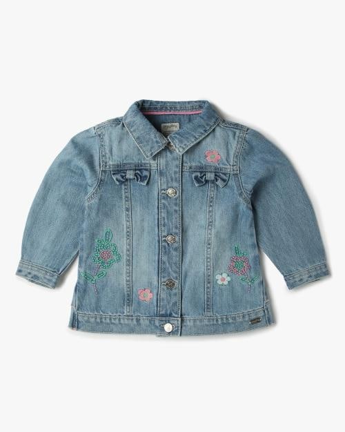 Girls Embroidered Regular Fit Denim Jacket