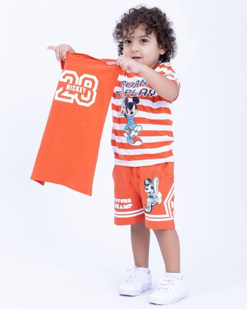 Boys Mickey Mouse Print Round-Neck T-Shirt with Detachable Cape