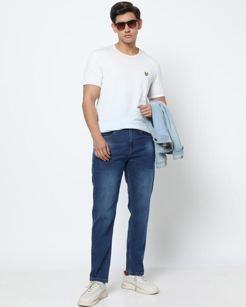 Men Lightly Washed Straight Fit Jeans