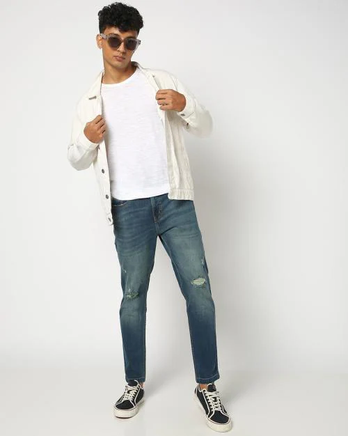 Men Heavy-Wash Relaxed Fit Distressed Jeans
