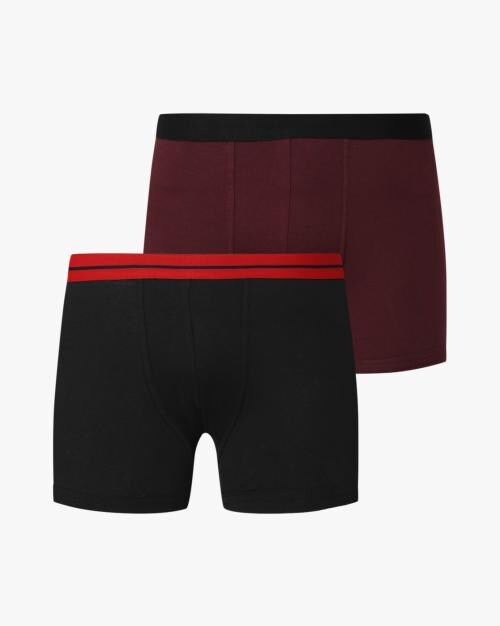 Men Pack of 2 Cotton Trunks with Contrast Waistband