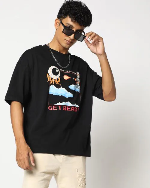 Men Graphic Print Oversized Fit Crew-Neck T-Shirt