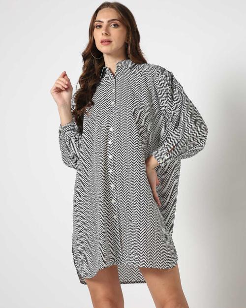 Women Chevron Print Shirt Dress