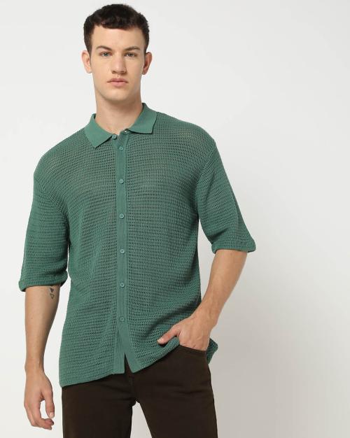 Men Crochet Relaxed Fit Shirt
