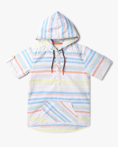 Boys Striped Hooded Shirt