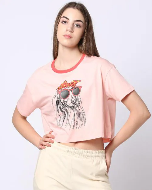 Women Printed Regular Fit Crop T-Shirt