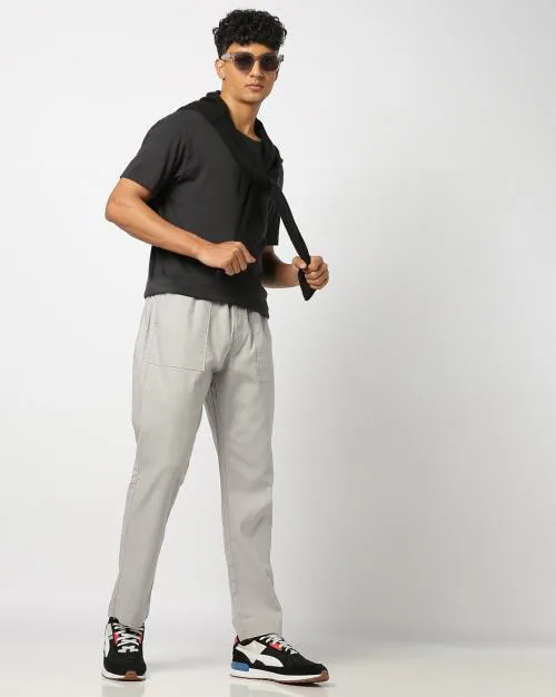 Men Regular Fit Flat-Front Trousers