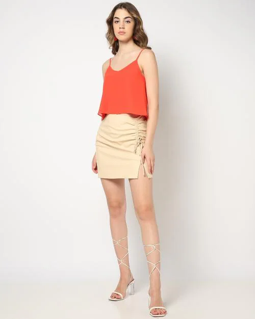 Women V-Neck Strappy Georgette Crop Top