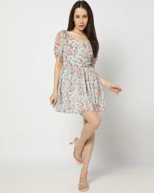 Women Floral Print Skater Dress