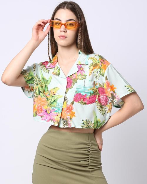 Women Printed Boxy Fit Crop Shirt
