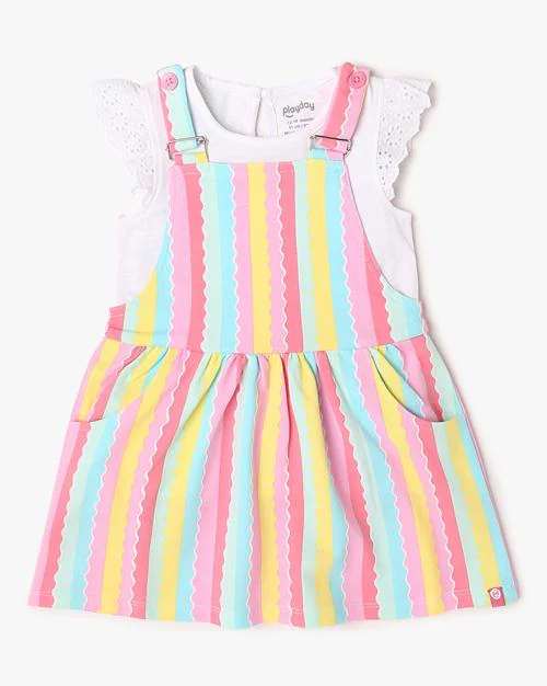 Girls Striped Pinafore Dress with T-Shirt