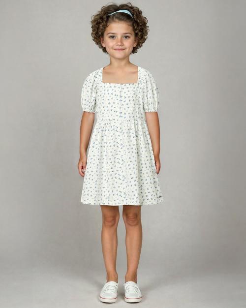 Girls Floral Print Fit & Flare Dress