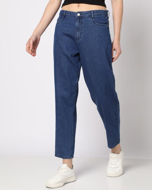 Women Mom Fit Cotton Jeans