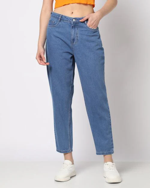 Women Lightly Washed Mom Fit Jeans