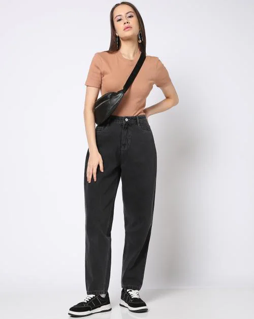 Women Lightly Washed Mom Fit Jeans