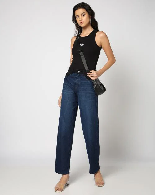 Women Mid-Wash Boyfriend Jeans