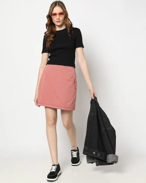 Women Ribbed Fitted Crew-Neck T-Shirt