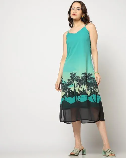 Women Tropical Print A-Line Dress