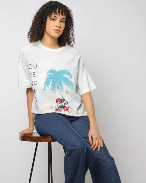 Women Mickey Mouse Print Boxy Fit Crew-Neck T-Shirt