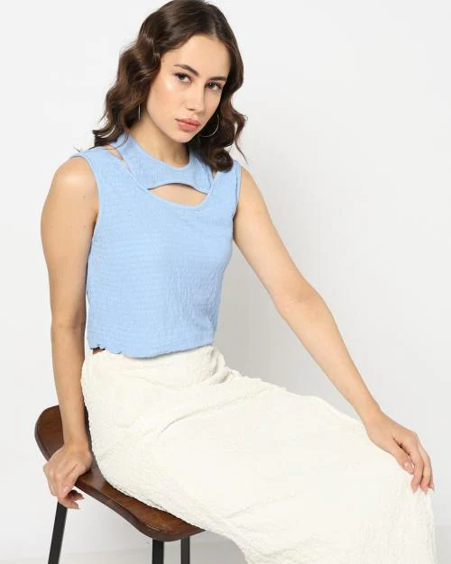 Women Crinkled Fitted Crop Top
