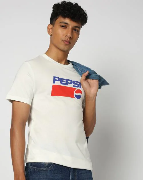 Men Pepsi Print Regular Fit Crew-Neck T-Shirt