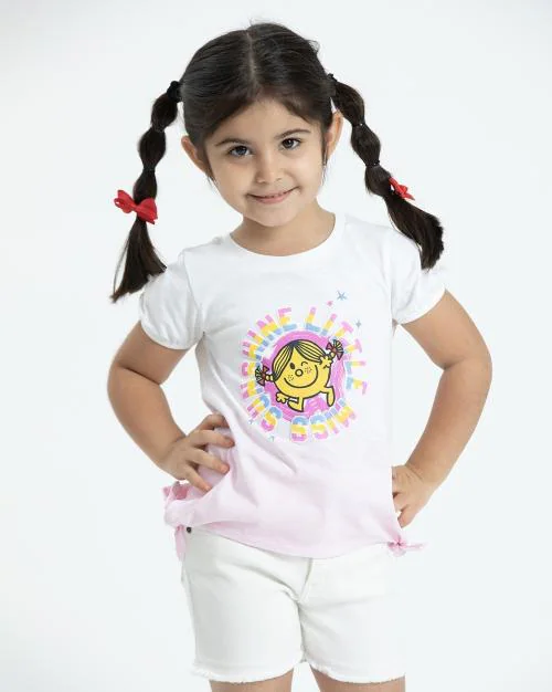 Girls Printed Regular Fit Ombre-Dyed T-Shirt