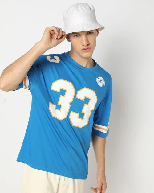 Men Varsity Print Oversized Fit Crew-Neck T-Shirt