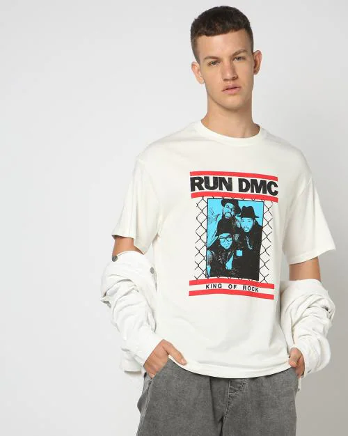 Run DMC - Men Run DMC Print Oversized Fit Crew-Neck T-Shirt