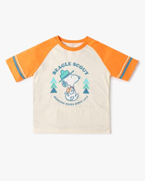 Boys Snoppy Dog Print Relaxed Fit Round-Neck T-Shirt