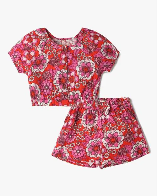 Girls Floral Print Top & Shorts