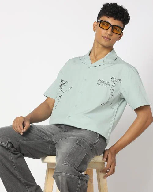 Men Pink Panther Print Relaxed Fit Shirt