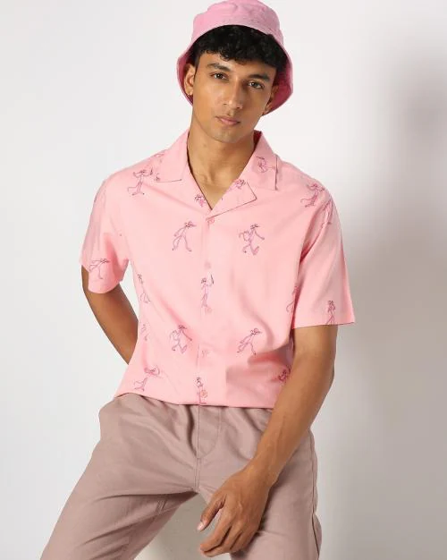 Men Pink Panther Print Relaxed Fit Shirt