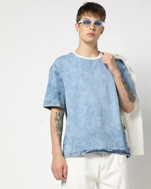 Men Heavily Washed Oversized Fit Crew-Neck T-Shirt