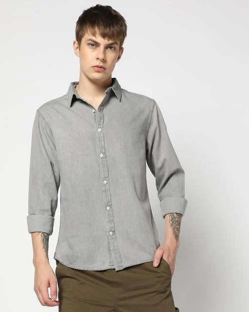 Men Lightly Washed Relaxed Fit Shirt