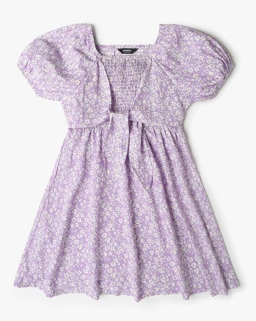 Girls Floral Print Fit & Flare Dress