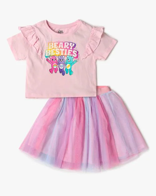Girls Graphic Print T-Shirt & Skirt Set