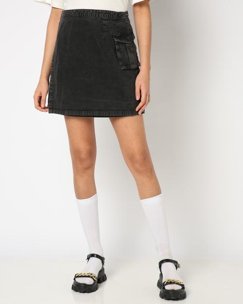 Women Short Denim A-Line Skirt with Pockets