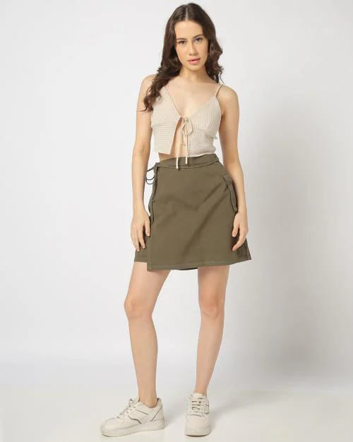 Women Short Denim A-Line Skirt with Pockets