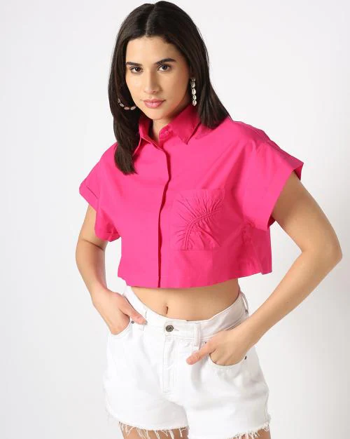 Women Boxy Fit Crop Shirt