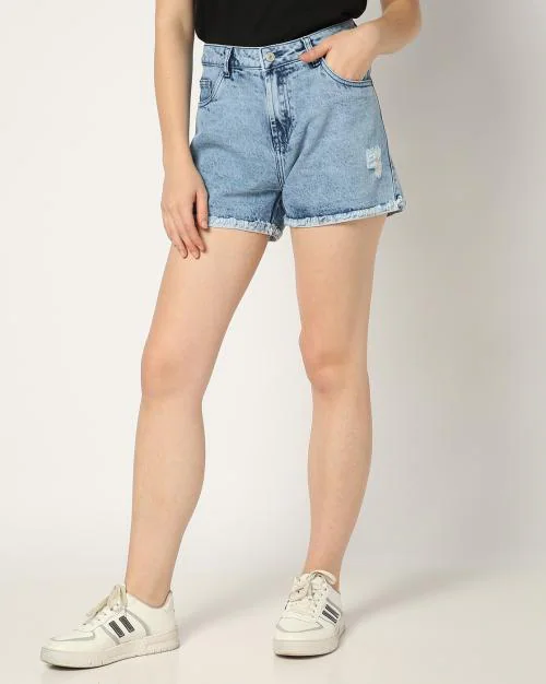 Women Regular Fit Distressed Denim Shorts