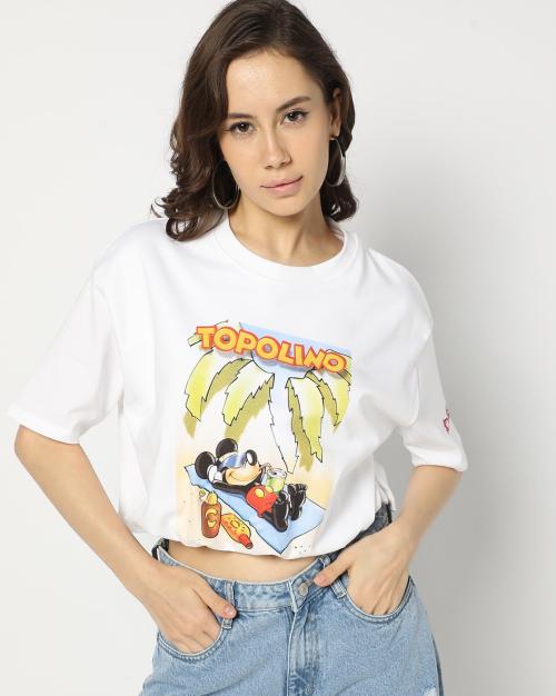 Women Topolino Print Boxy Fit Crew-Neck T-Shirt