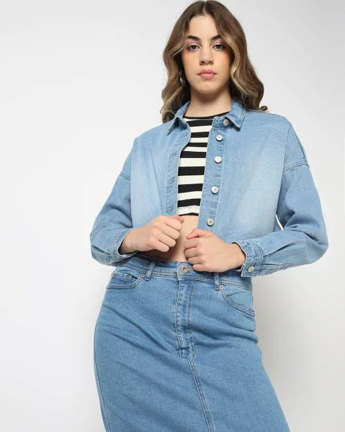 Women Oversized Crop Denim Jacket
