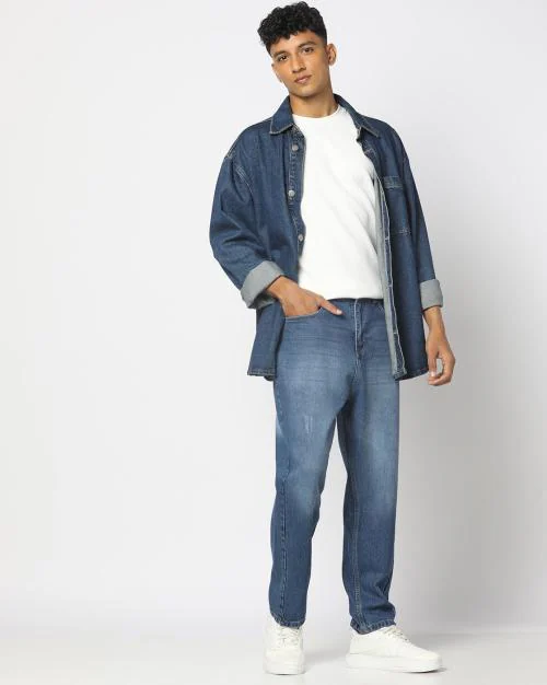 Men Mid-Wash Relaxed Fit Distressed Jeans