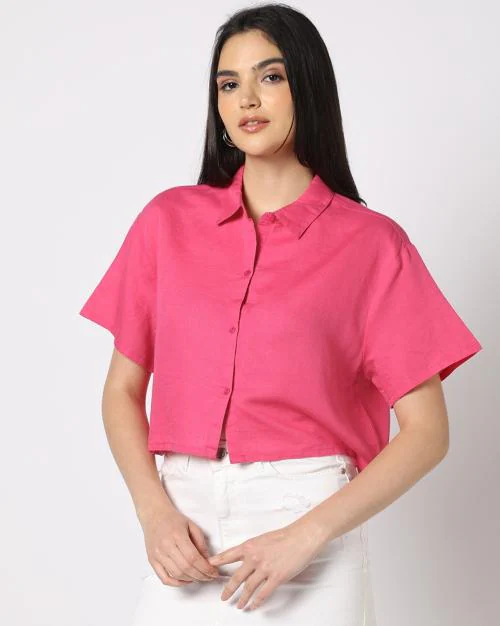 Women Boxy Fit Crop Shirt