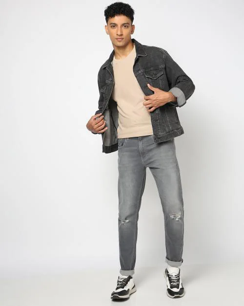 Men Mid-Wash Carrot Fit Jeans