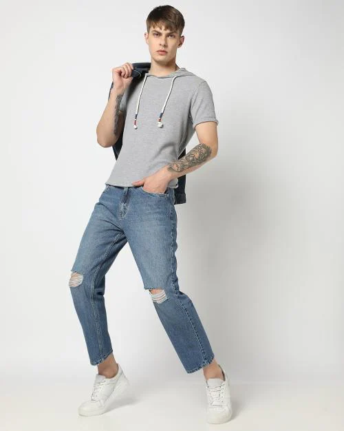 Men Mid-Wash Loose Fit Distressed Jeans