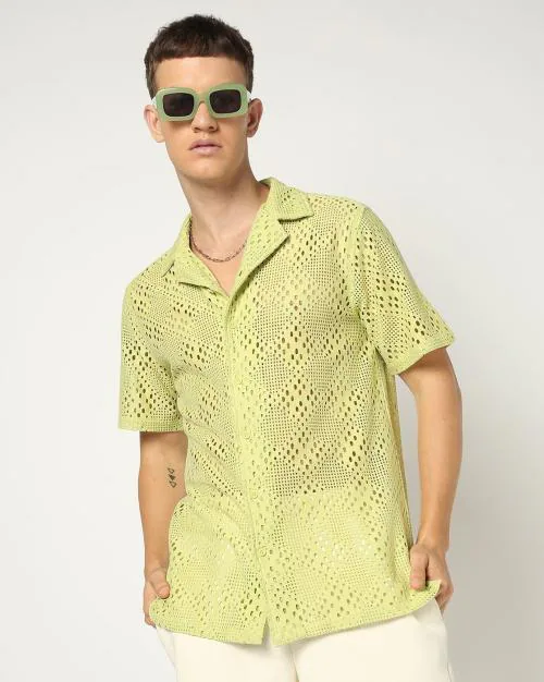 Men Crochet Relaxed Fit Shirt