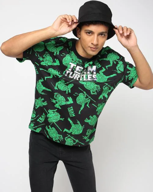 Men Ninja Turtle Print Oversized Crew-Neck T-Shirt