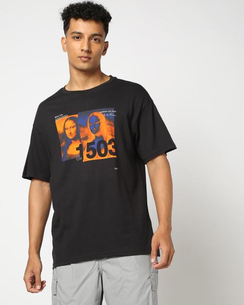 Men Mona Lisa Print Relaxed Fit Crew-Neck T-Shirt